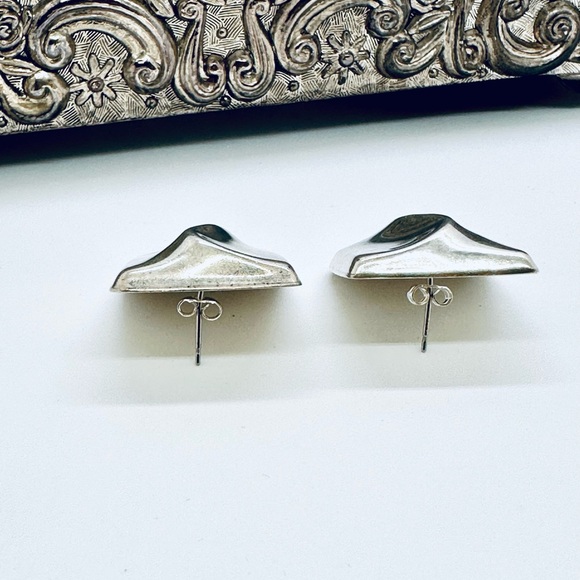 Vintage Modernist Large Silver Earrings - Picture 6 of 9